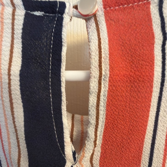 Monteau Striped Tie Front Blouse Womens Large Keyhole Back Short Sleeve Top - Picture 10 of 12